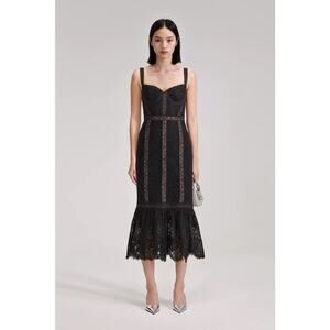 Self-Portrait NWT coquette Black floral Bodycon lace sleeveless midi dress US 4